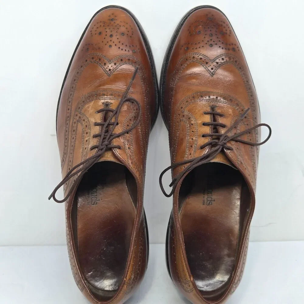 Allen Edmonds TOWNLEY 4757 Mens Walnut Brown Brogue Wingtip Oxfords Size US 9 D